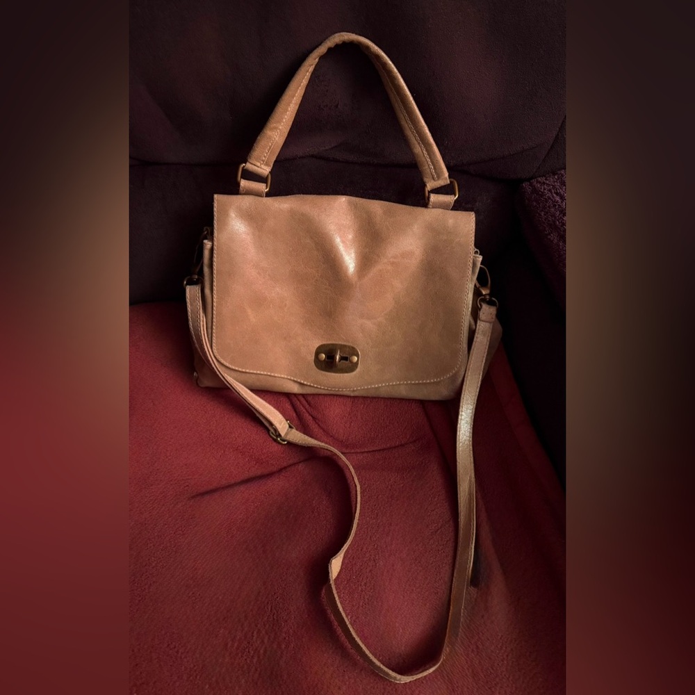 Borse in Pelle Rare Vintage Taupe Gold Leather Purse with Turn Lock Italian Made